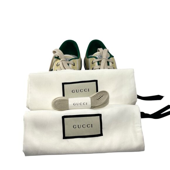 GUCCI Tennis 1977 Old Multicolor Canvas Tweed Butter Yellow Womens 38 8 - Picture 8 of 12